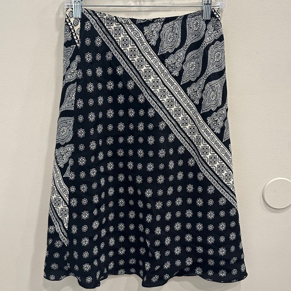 VTG Y2K L'Amadei‎ D.P. Altomonte Black Cream Bandana Print Slip Skirt Boho Small